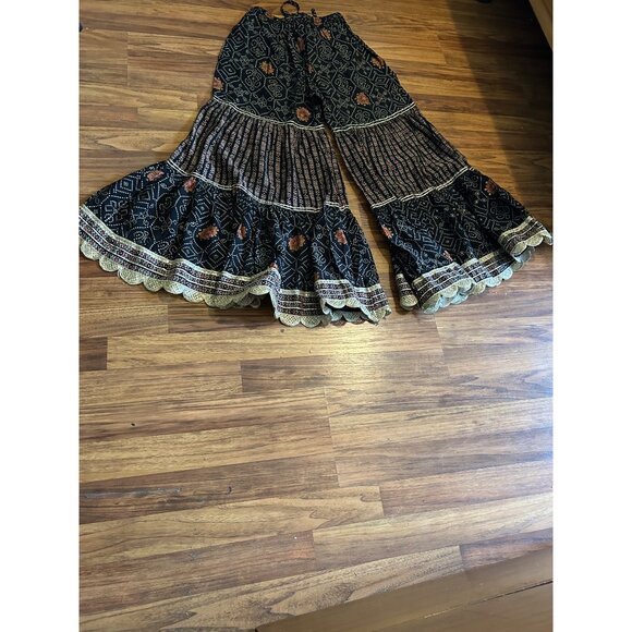 Boho Floral Print Wide Leg Bell Bottom Pants XL Festival Hippie Indie Gypsy Retr - Picture 12 of 12